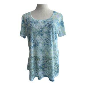 Energe World Wear Beaded Scoop Neck Blouse L - Boho Abstract Floral (2482-15)